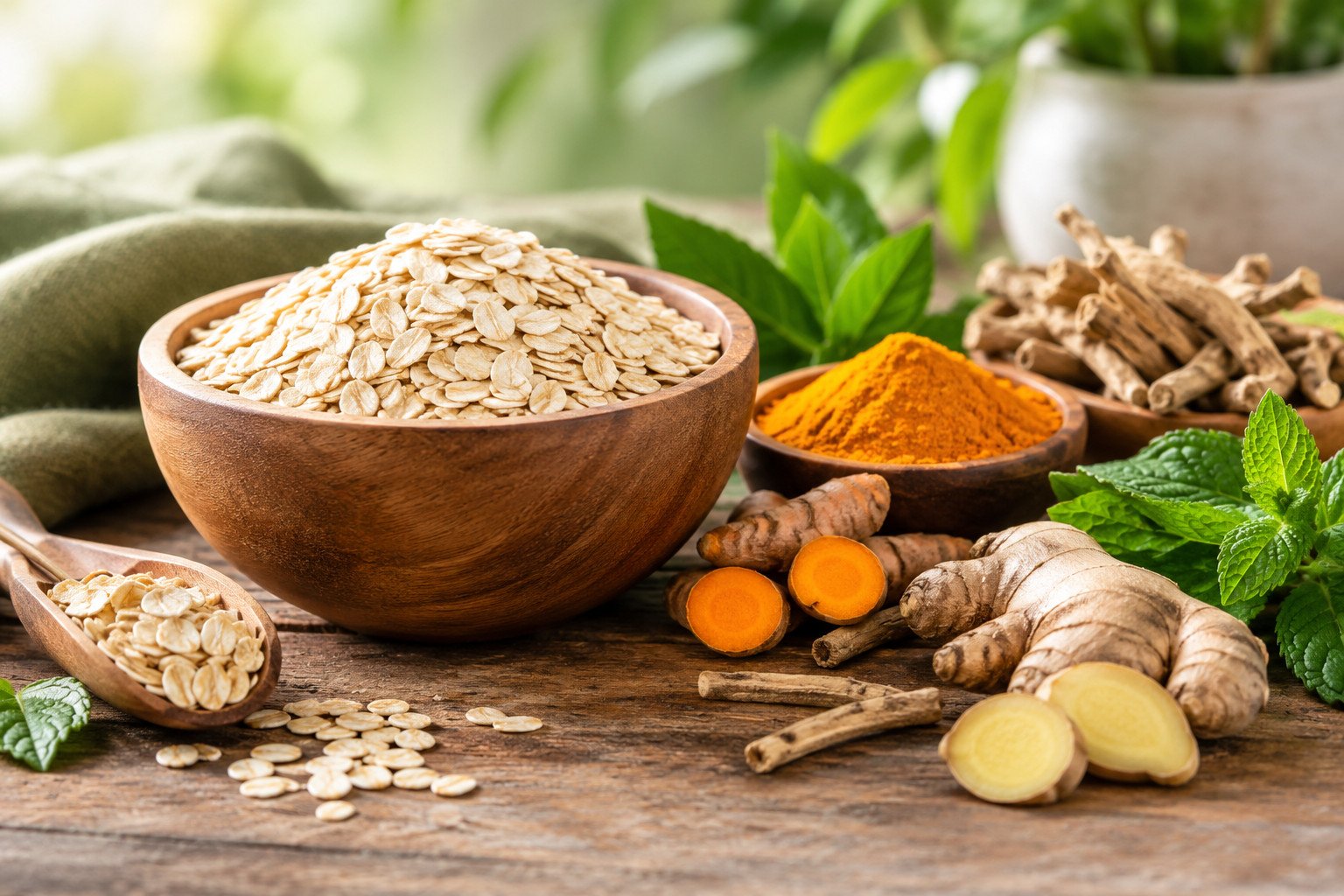 Natural ingredients: oats, turmeric, ginger and mint