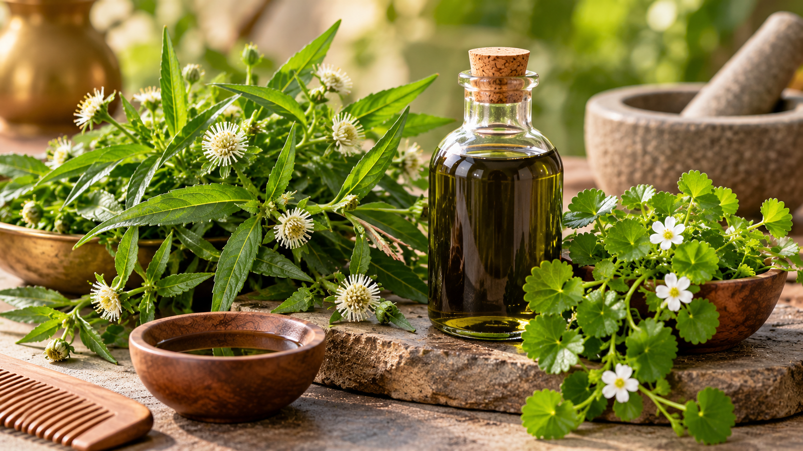 Ayurvedic Herbs and Herbal Oil Still Life